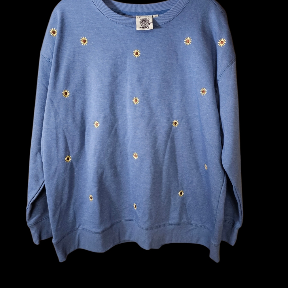 Sunflower Embroidered Blue Women's Sweatshirt